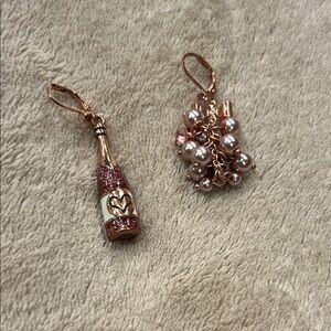 Betsey Johnson Rose Gold and Pink Wine Bottle Earrings